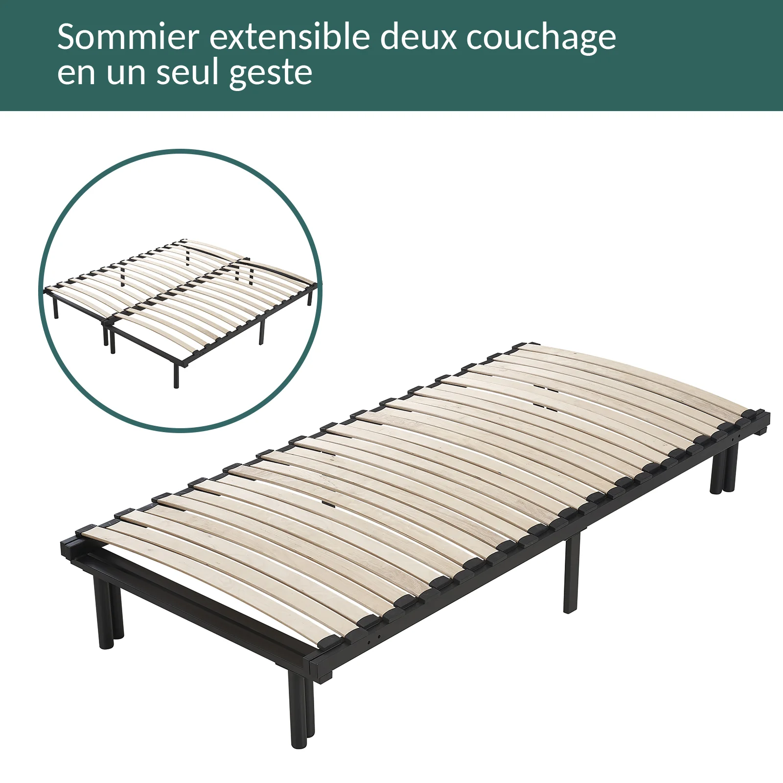 Sommier extensible, lattes bois flexibles, réglable en largeur - Collection Extensible - Image 4