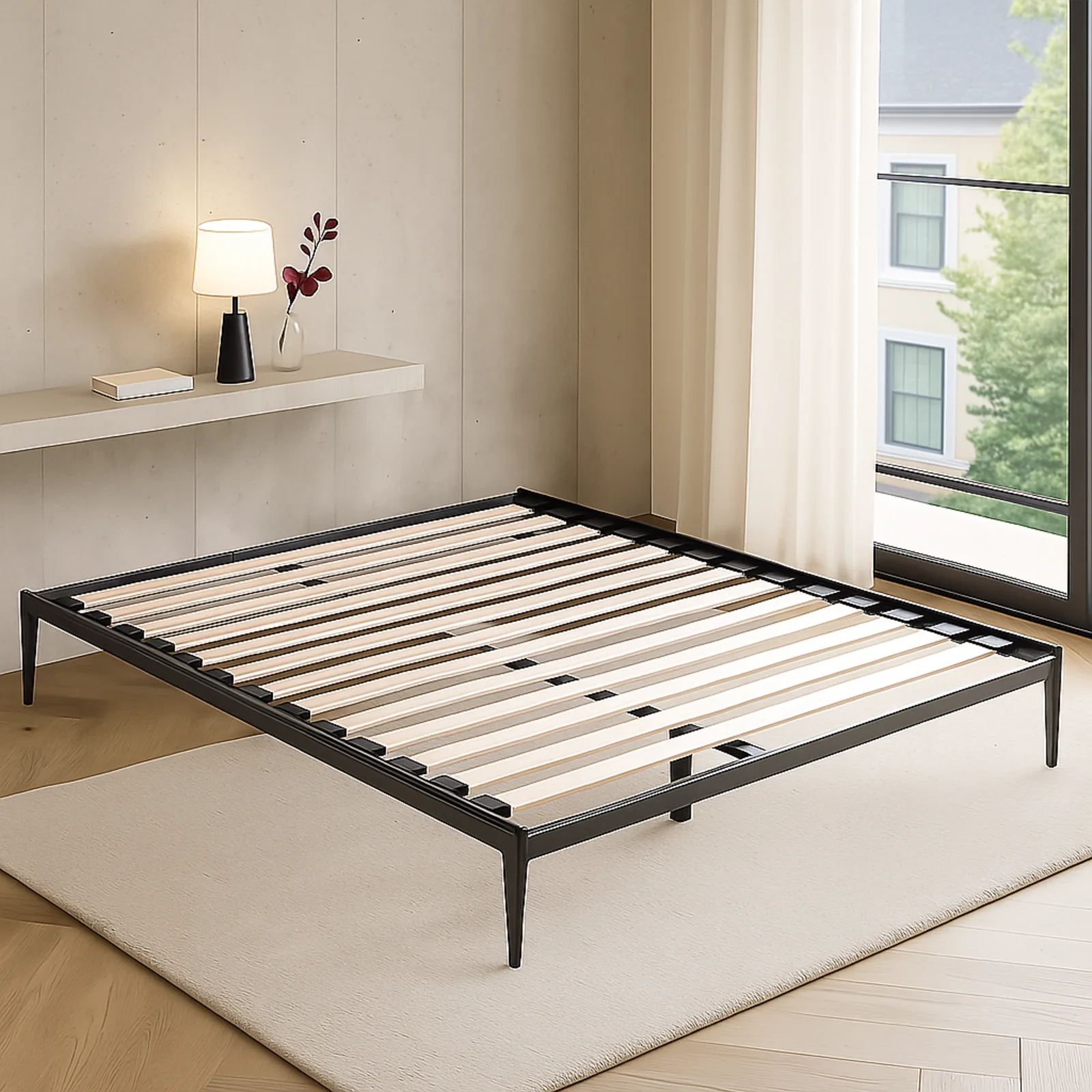 Sommier lit design style industriel, lattes larges, cadre à lattes - Collection Loft - Image 3