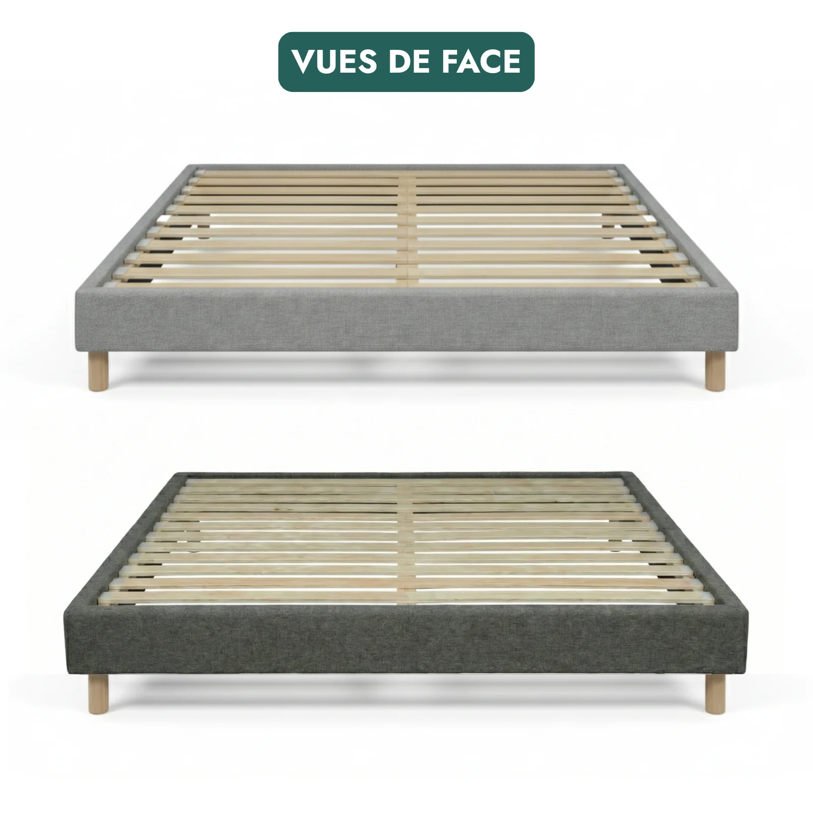 Sommier tissu, cadre de lit, pieds bois, maintien bassin - Collection Deco - Image 7