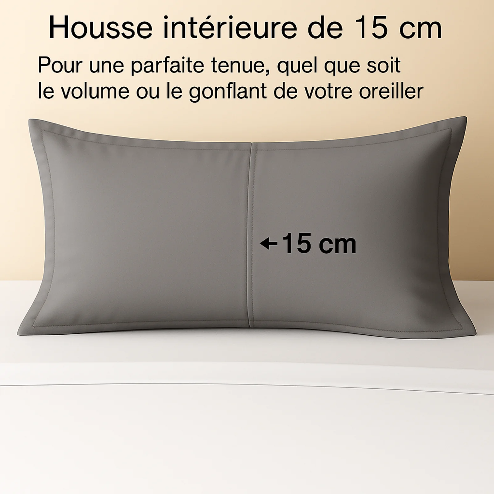 Taie d’oreiller gris perle, douce, respirante, lavable, durable - Collection Unie - Image 3