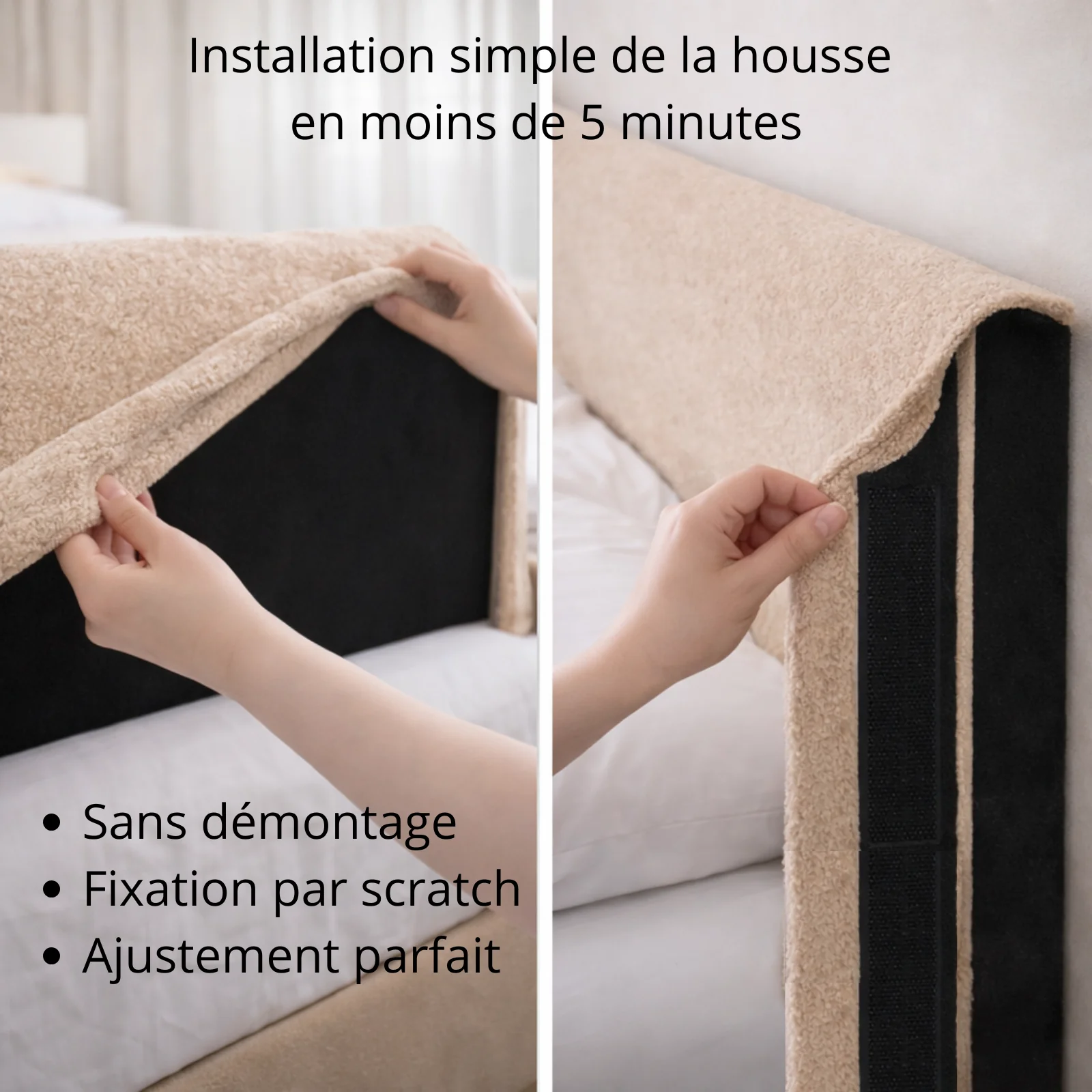 Tête de lit avec housse bouclette sable - Image 2