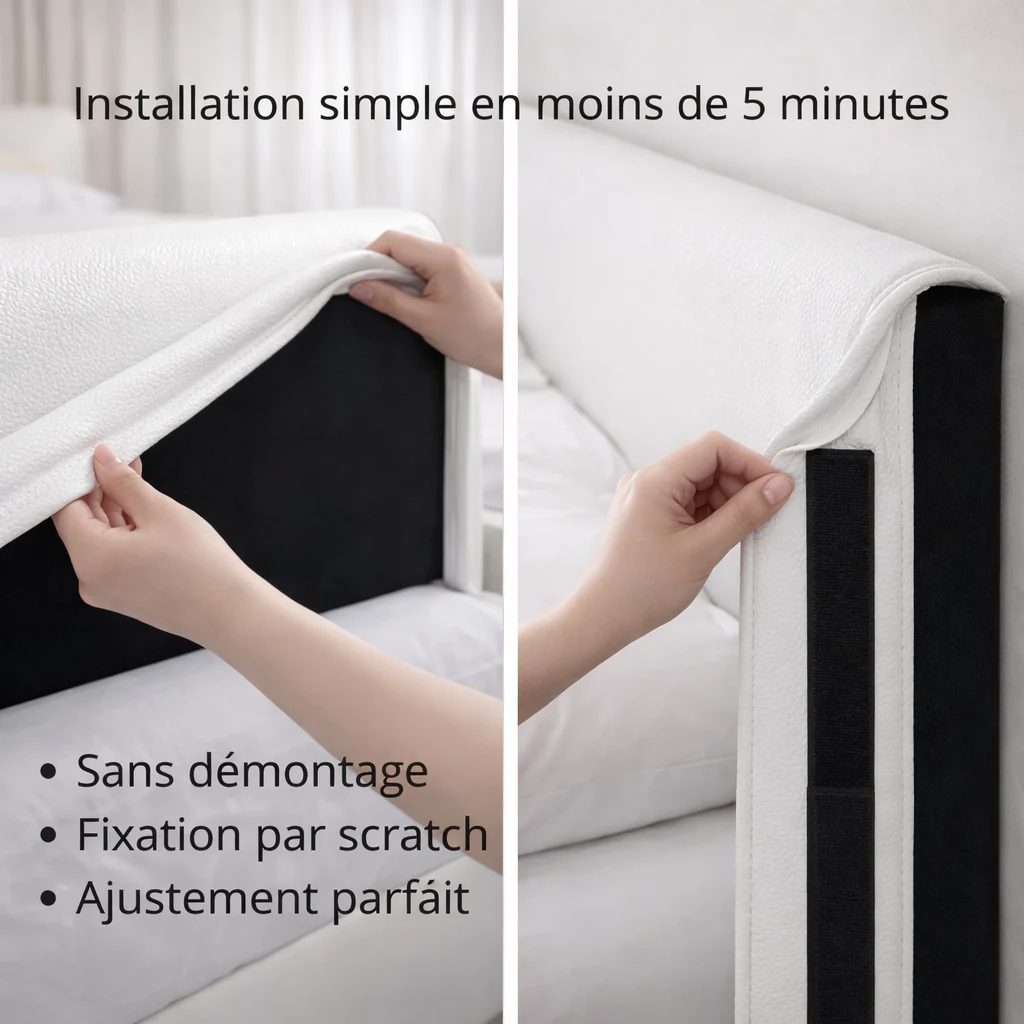 Housse de tête de lit simili cuir blanc - Image 3