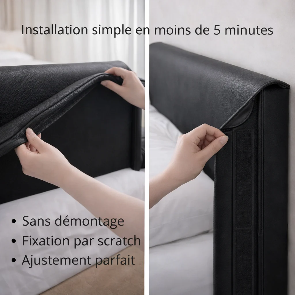 Housse de tête de lit simili cuir noir - Image 3