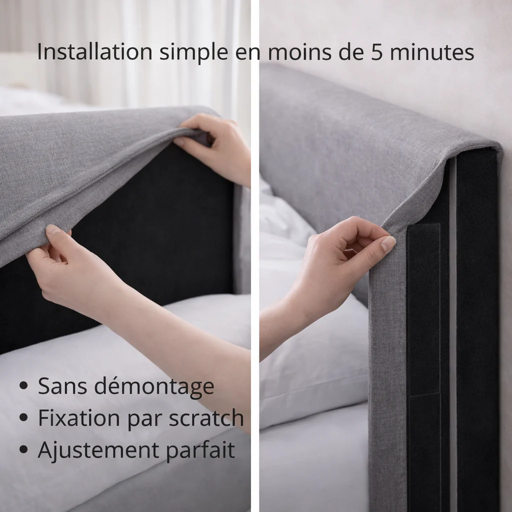 Tête de lit avec housse tissu gris clair - Image 3