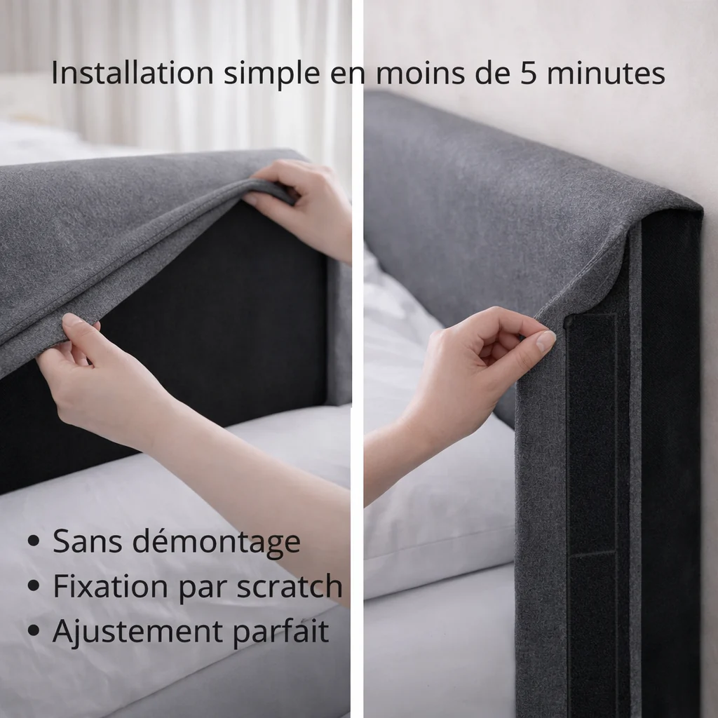 Housse de tête de lit tissu gris foncé - Image 3
