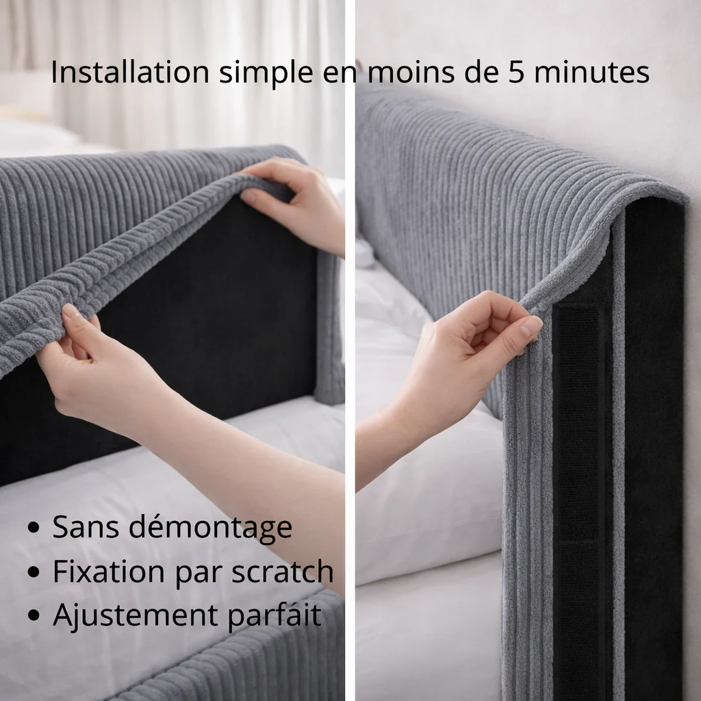 Housse de tête de lit velours côtelé gris - Image 3